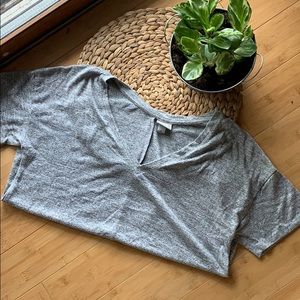Oversized Grey Knit V-Neck Tee